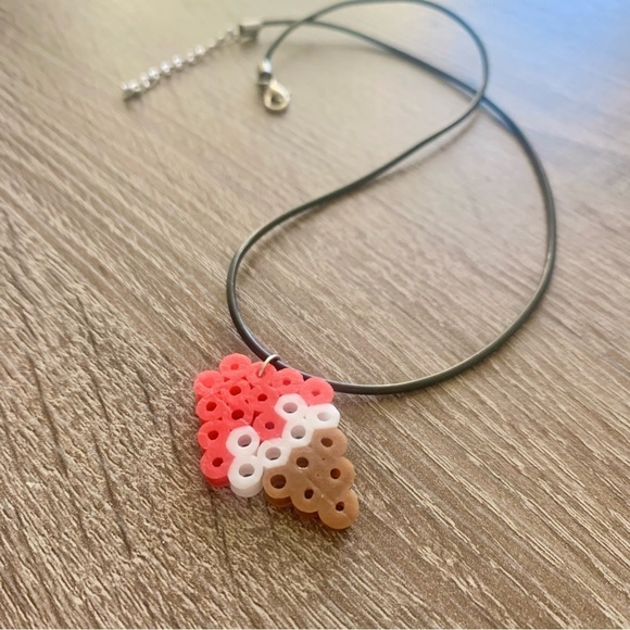 Handmade Pixel Ice Cream Necklace - Red - Picture 1 of 8
